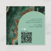 Modern Arch Emerald green and Gold Qr Code Marble  スクエア名刺 (裏面)