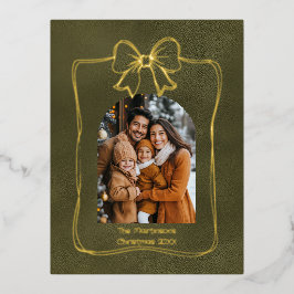 Modern Arch Family Photo and Bow Christmas  箔シーズンポストカード