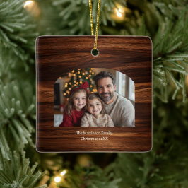 Modern Arch Family Photo Woodgrain Christmas  セラミックオーナメント