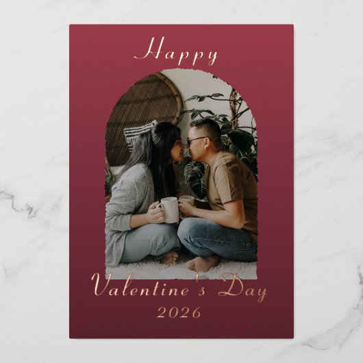 Modern Arch Happy Valentine's Day Photo 箔シーズンカード (正面)