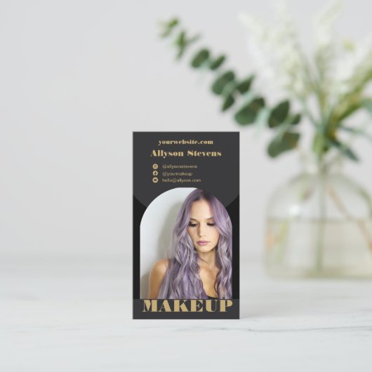 Modern arch makeup black gold photo qr code logo 名刺 (スタンド正面)