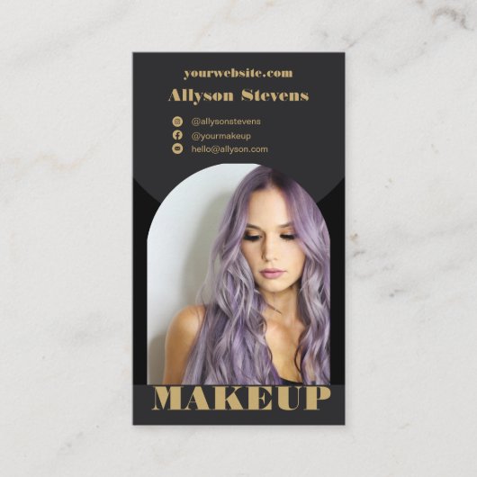 Modern arch makeup black gold photo qr code logo 名刺 (正面)