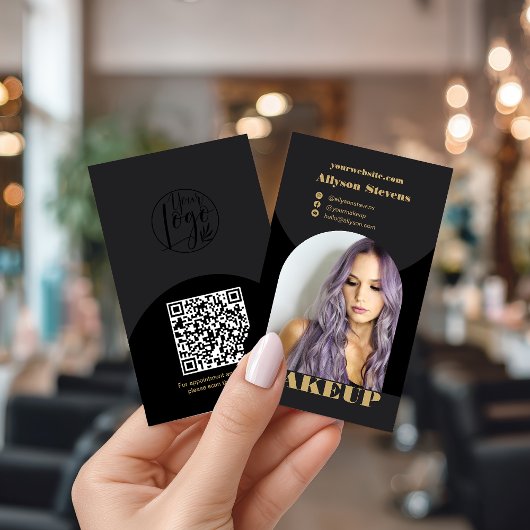 Modern arch makeup black gold photo qr code logo 名刺