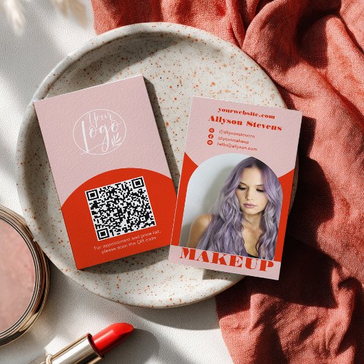 Modern arch makeup blush red photo qr code logo 名刺