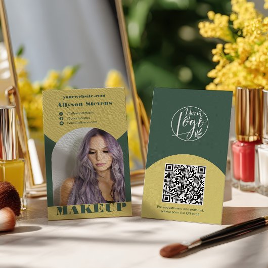 Modern arch makeup yellow green photo qr code logo 名刺