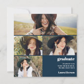 Modern arch navy blue 5 photos graduation 招待状 (裏面)