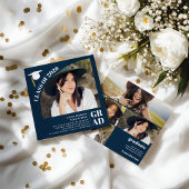 Modern arch navy blue 5 photos graduation 招待状