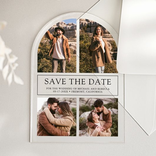 Modern Arch Photo Collage Wedding Save the Date アクリル招待状