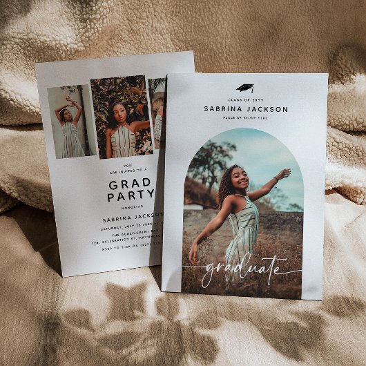 Modern Arch Photo Graduation Party 招待状