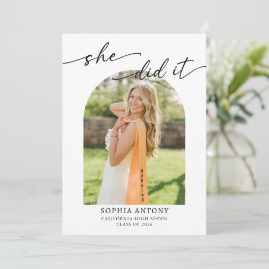 Modern Arch Photo Graduation Party Invitation 招待状 (スタンド正面)