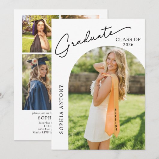 Modern Arch Photo Graduation Party Invitation 招待状 (正面/裏面)