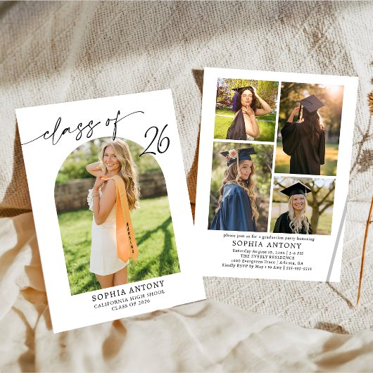 Modern Arch Photo Graduation Party Invitation 招待状