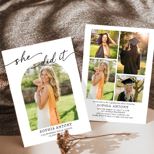 Modern Arch Photo Graduation Party Invitation 招待状