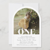 Modern Arch Photo ONE 1st Birthday Party Girl Boy 招待状 (正面)