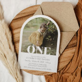 Modern Arch Photo ONE 1st Birthday Party Girl Boy 招待状