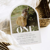 Modern Arch Photo ONE 1st Birthday Party Girl Boy 招待状