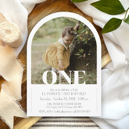 Modern Arch Photo ONE 1st Birthday Party Girl Boy 招待状