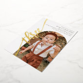 Modern Arch Photo Vertical Script 3rd Birthday 箔招待状 (回転した状態)