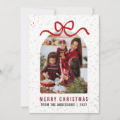 Modern Arch Red Ribbon Photo Merry Christmas Bow  シーズンカード (正面)
