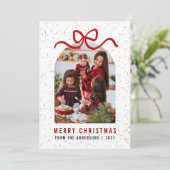 Modern Arch Red Ribbon Photo Merry Christmas Bow  シーズンカード (スタンド正面)