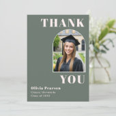 Modern Arch Sage Green and Pink Photo Graduation サンキューカード (スタンド正面)