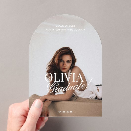 Modern Arch Typography Script Grad Announcement アクリル招待状 (インサイチュ (ポータブル))