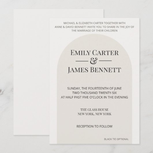 Modern Arch Wedding Invitation Template 招待状 (正面/裏面)