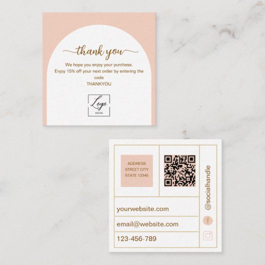 Modern Arched  Business Thank You Card Order Inser スクエア名刺 (正面/裏面)