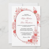 Modern Arched Frame Pink Rose Floral Wedding 招待状 (正面)