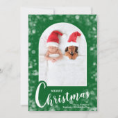 Modern Arched Photo on Green Christmas シーズンカード (正面)