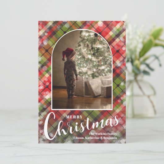Modern Arched Photo on Plaid シーズンカード (スタンド正面)