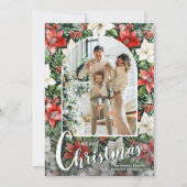 Modern Arched Photo on Poinsettias Christmas シーズンカード (正面)