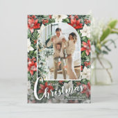 Modern Arched Photo on Poinsettias Christmas シーズンカード (スタンド正面)