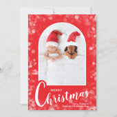 Modern Arched Photo on Red Christmas シーズンカード (正面)