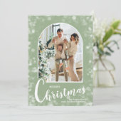 Modern Arched Photo on Sage Green Christmas シーズンカード (スタンド正面)