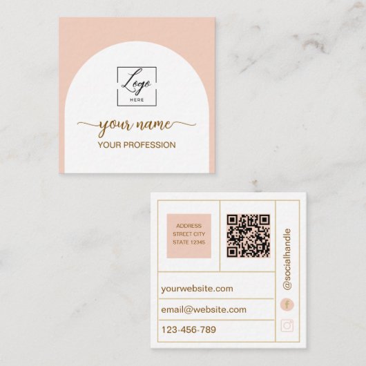 Modern Arched Qr Code Logo Business Card スクエア名刺 (正面/裏面)