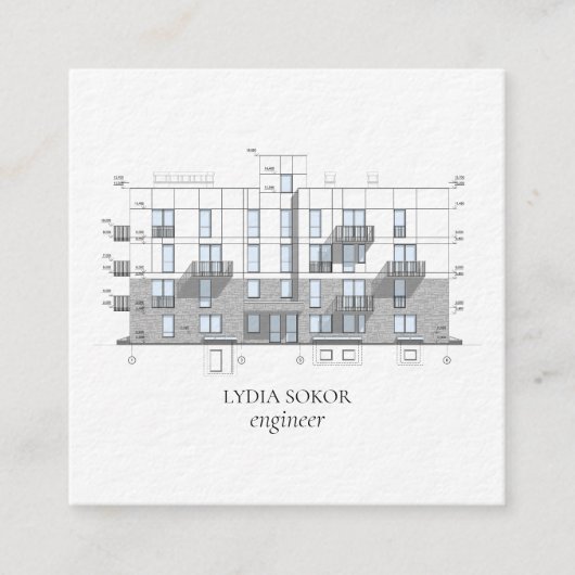 Modern Architect Blueprint Business Card スクエア名刺 (正面)