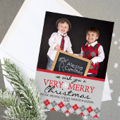 Modern Argyle Christmas Greeting Cards - 1 Photo シーズンカード