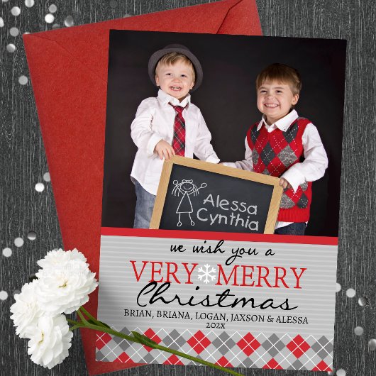 Modern Argyle Christmas Greeting Cards - 1 Photo シーズンカード