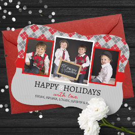 Modern Argyle Christmas Greeting Cards - 3 Photo シーズンカード