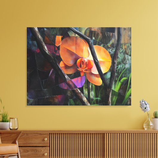 Modern Art Abstract Cubist Orchid Stretched Canvas キャンバスプリント (インサイチュ (リビング))