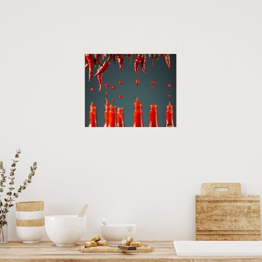 Modern Art Chili Pepper Hot Sauce Mexican Decor ポスター (キッチン)