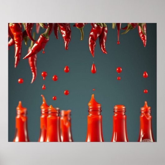 Modern Art Chili Pepper Hot Sauce Mexican Decor ポスター (正面)