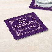 Modern Art Deco 50 and Fabulous Birthday スクエアペーパーコースター (アングル)