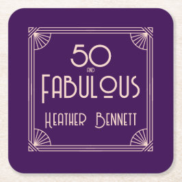 Modern Art Deco 50 and Fabulous Birthday スクエアペーパーコースター