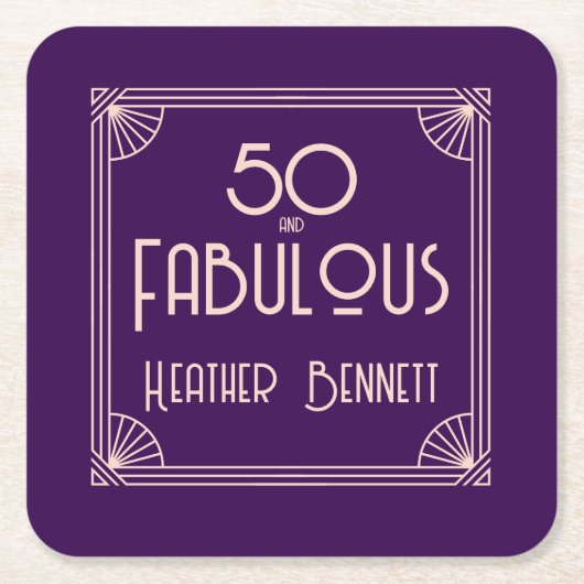 Modern Art Deco 50 and Fabulous Birthday スクエアペーパーコースター (正面)