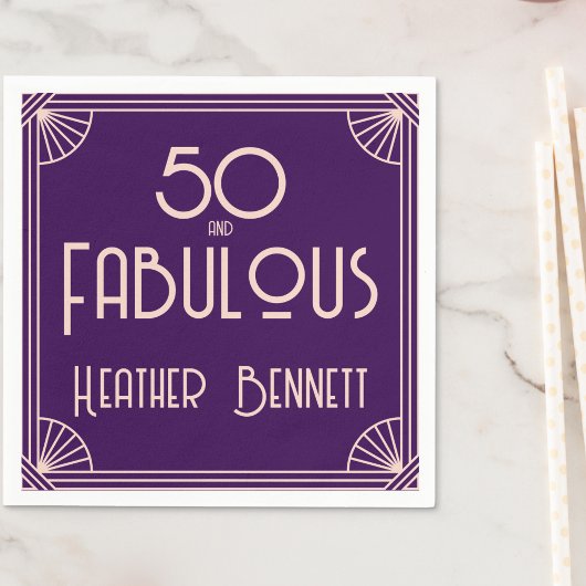 Modern Art Deco 50 and Fabulous Birthday スタンダードカクテルナプキン