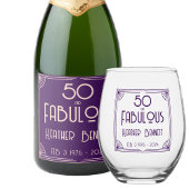 Modern Art Deco 50 and Fabulous Birthday ステムなしワイングラス