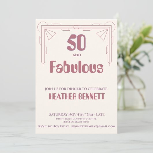 Modern Art Deco 50 and Fabulous Birthday 招待状 (スタンド正面)