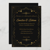 Modern Art Deco Black and Gold Wedding Invitation 招待状 (正面/裏面)